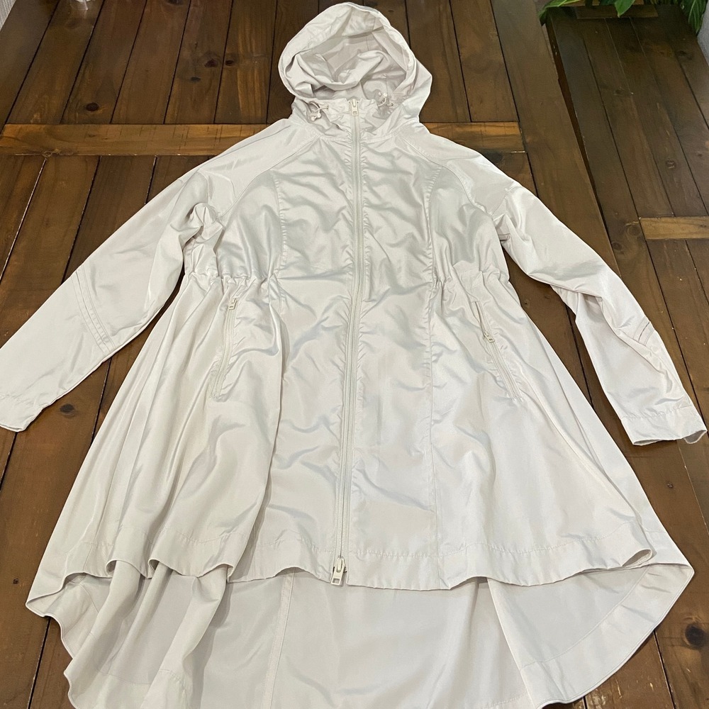 Athleta White Hooded Windbreaker Parka High Low Hem Full Zip Jacket Womens Small